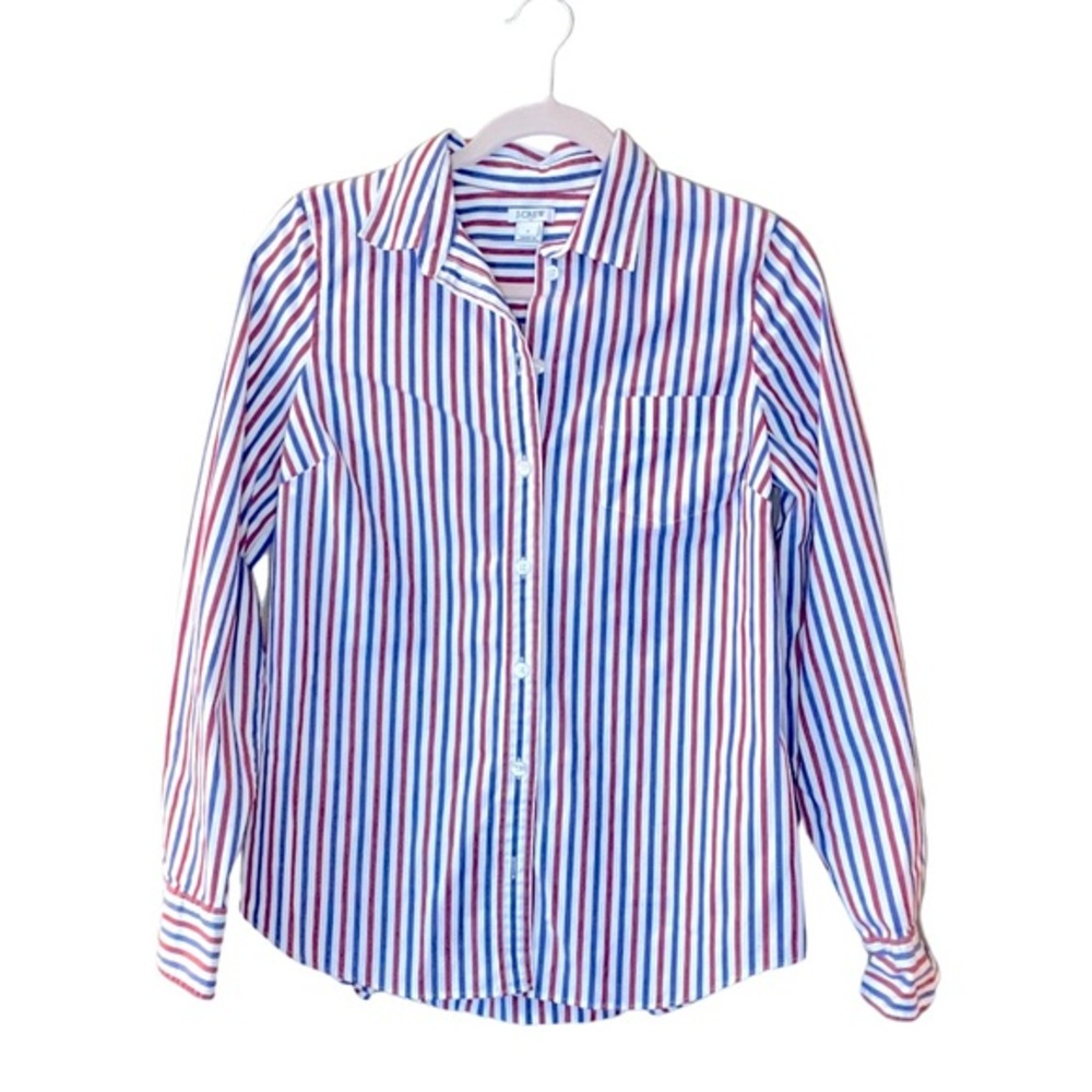 NWOT J.Crew Red, Blue & White Pinstripe Oxford Shirt